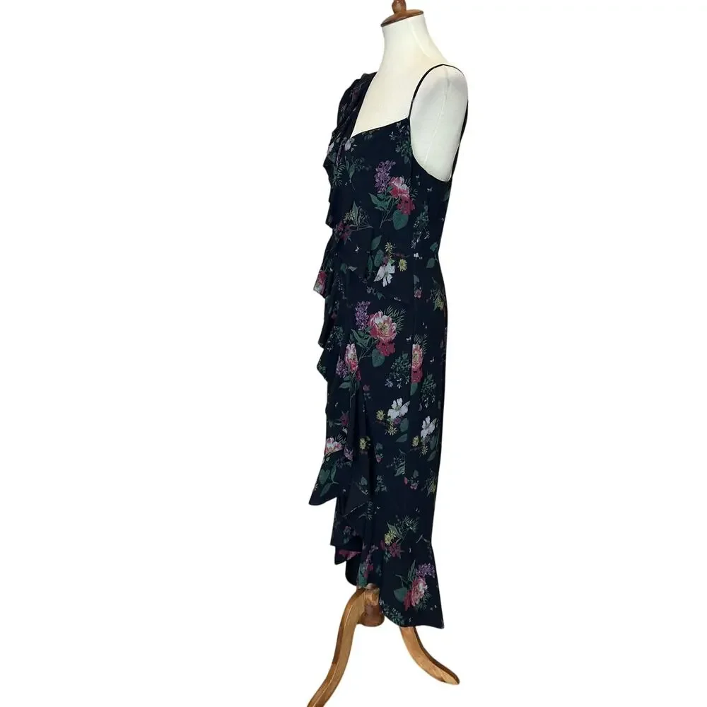 Amur Black Floral Chiffon Midi Dress SIZE 10 Cocktail Romantic Designer $600 - Picture 6 of 10